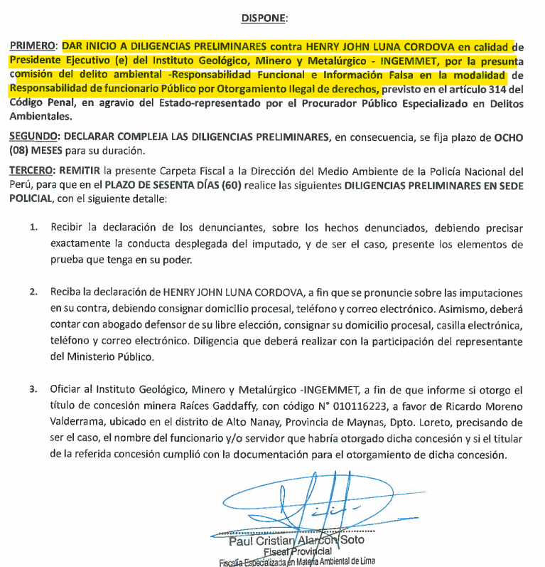 Ojo_Publico's tweet photo. #OjoAlDato La Fiscalía Ambiental de Lima dispuso iniciar diligencias preliminares contra el presidente ejecutivo de #Ingemmet, Henry Luna Córdova, quien ha sido denunciado por presunto "otorgamiento ilegal de derechos" por la concesión minera en la cuenca del río #Nanay. 🧵 https://t.co/8FtGv88HMc
