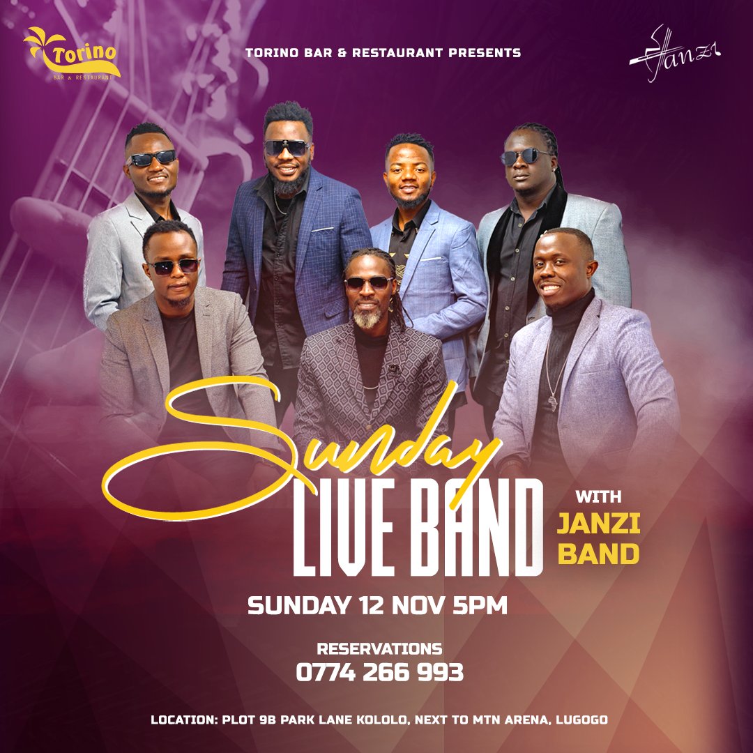 TorinoKampala's tweet photo. Starting this Sunday 12 Nov, we bring you @JanziBand performing live at Torino.🎷🎸 Come ease into your evening and bring a friend. #JanziBand #SundayBand #Kampala
Call 0774 266 993 for table reservations. https://t.co/G8MXa6fmrl