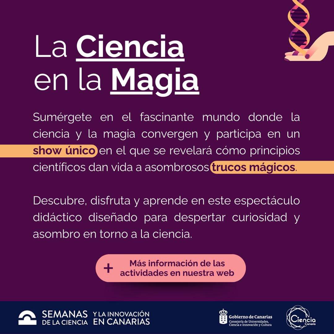 "La #Ciencia en la #Magia" 🔬🎩
Actividad del Programa #SCIC23, un espectáculo único que revelará cómo los principios científicos dan vida a asombrosos trucos mágicos. 🧪🤹‍♂️
➕ℹ️tribarte.com/semanas-de-la-…
#SCIC23 #somosciencia #somosinnovación