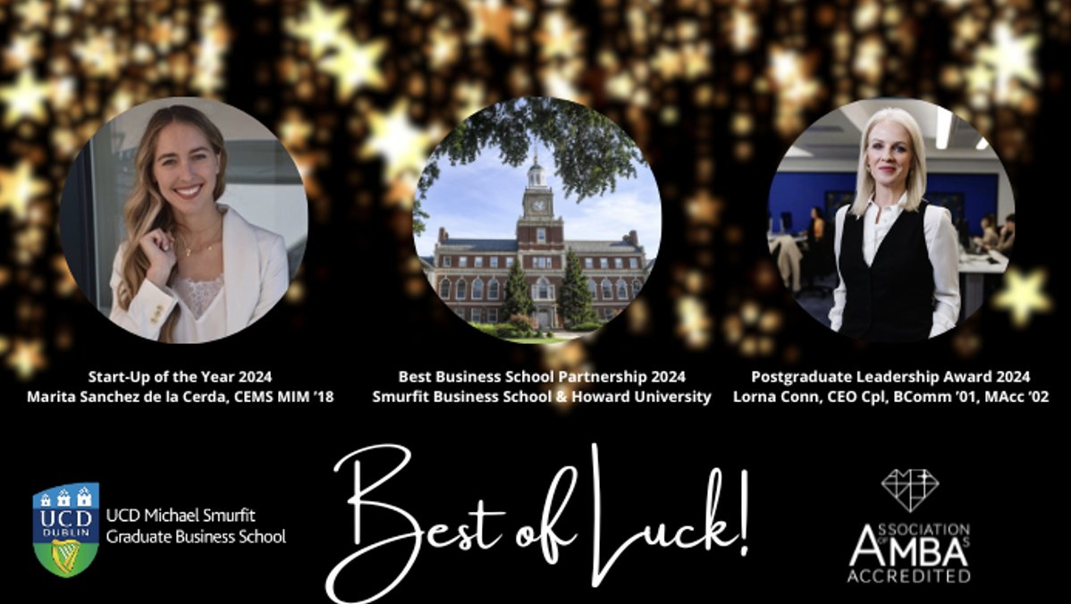The AMBA & BGA Excellence Awards unveiled their shortlist, with UCD Smurfit School's submissions making it to the final selection for Best Business School Partnership, Start-Up of the Year Award, and Postgraduate Leadership Award. Full article here: bit.ly/3u3S34N