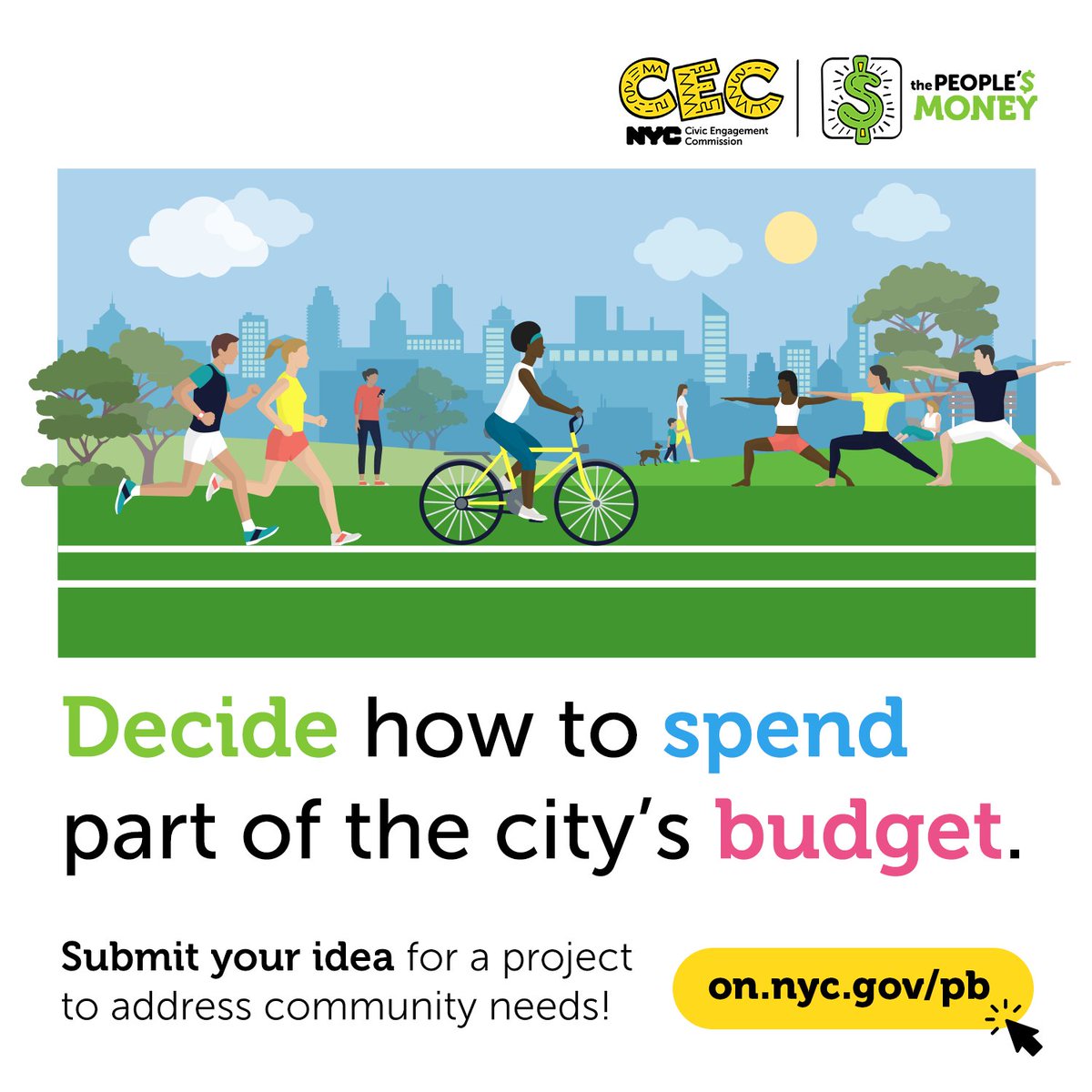 Have you heard of #ParticipatoryBudgeting? You can decide how part of the city budget is spent in your community.

Our annual citywide process is called #ThePeoplesMoney! Submit your idea for a project to address needs: on.nyc.gov/pb 🗽