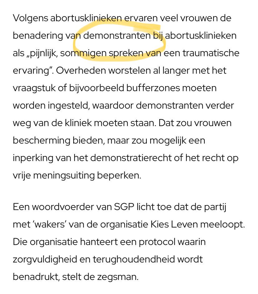 Demonstreren doe je waar landelijk het beleid wordt gemaakt. 

Dit heet intimideren en vrouwen die kiezen voor een abortus willen overtuigen van je ideologie. 

Zie hier de SGP, de partij waar Omtzigt mee wil samenwerken.