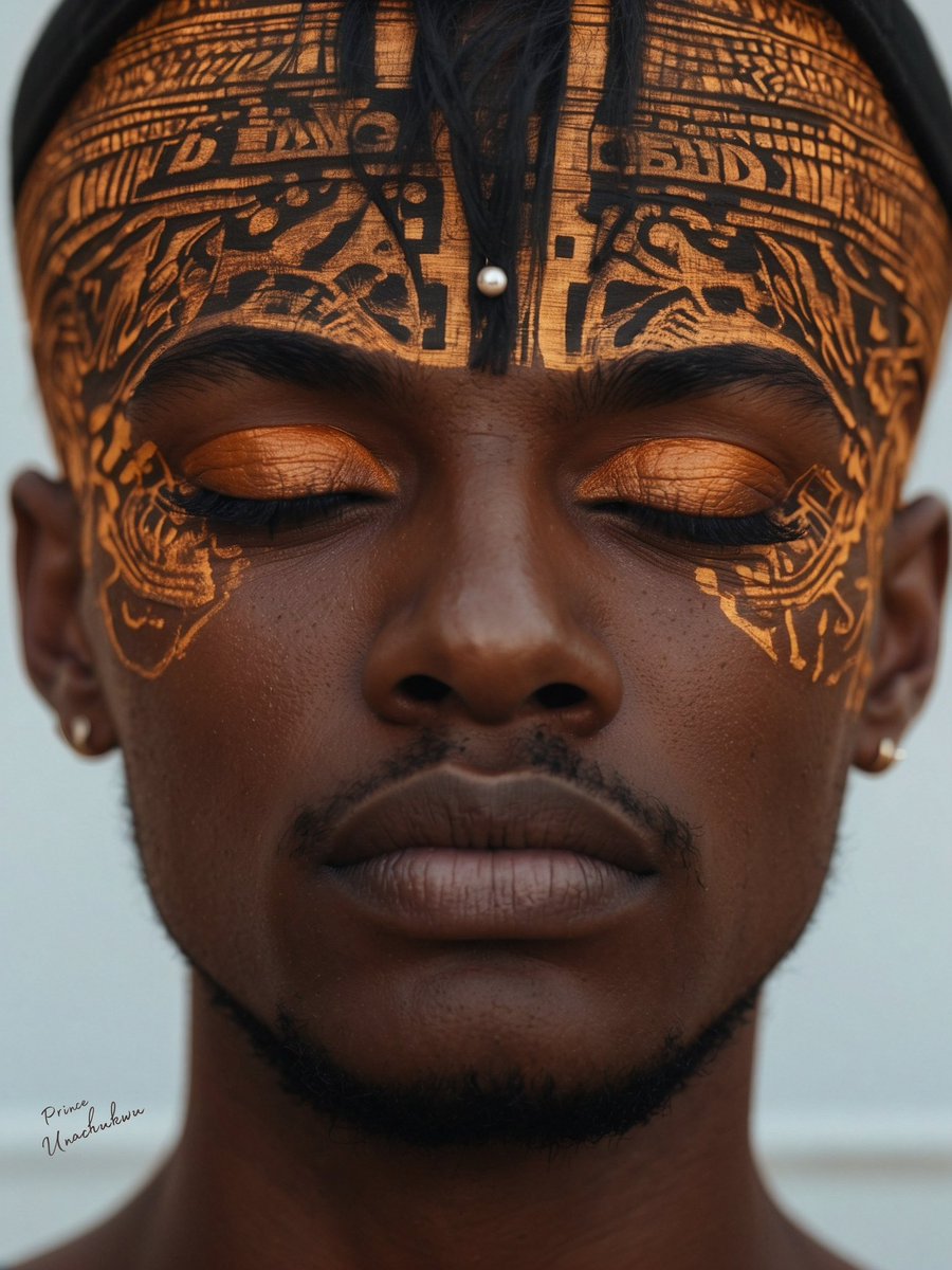zprincejay's tweet photo. 🎨 Embracing African Artistry ✨
In this striking AI portrait, gold and black pay homage to our traditions. Closed eyes speak of reflection, while the design symbolizes prosperity and resilience. Let’s celebrate our heritage through art. 🌍 #AfricanArt #HeritageInColor #aiart https://t.co/ewlkNknz28