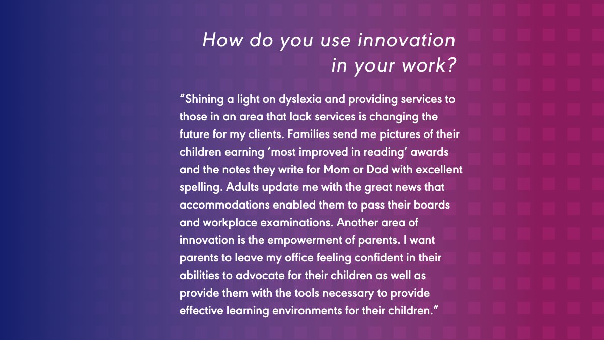 ASHAWeb's tweet photo. Our latest #ASHAInnovator is Jaimee Szymanski, an SLP in West Virginia.
Discover how Jaimee uses innovation to help spotlight dyslexia, provide services to those in underserved areas, and improve care for clients.
Nominate yourself or a fellow member: https://t.co/7SpLAH5iN7 https://t.co/dOyPKKrTFO