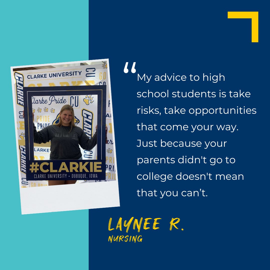 ClarkeU's tweet image. For Laynee, her college decision came easy when she was referred to Clarke from an alumni. Now actively involved in the nursing program, on the executive board for dance marathon and more, we are excited to feature her for #FirstGenerationDay.