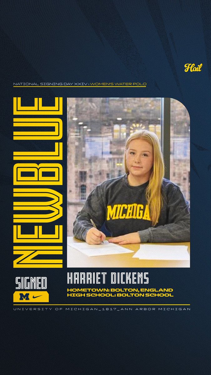 UMichWaterPolo's tweet photo. Signed, sealed, delivered! Join us in welcoming Harriet Dickens to the Michigan Water Polo family! #GoBlue #NewBlue https://t.co/llF3t9o5dU