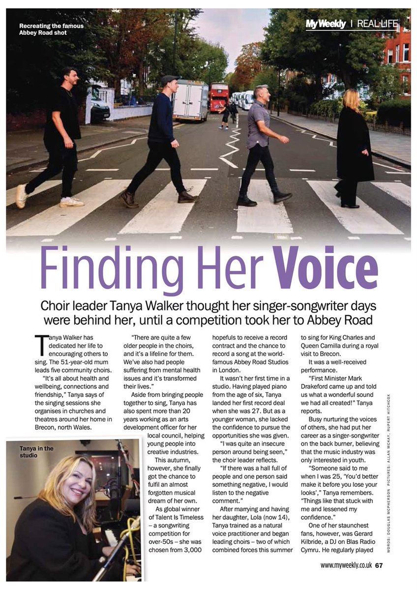 What was it like when @TanyaWalker won the Talent Is Timeless global songwriting competition? What was her experience of @AbbeyRoad like? Find out by picking up a copy of @myweekly magazine in every newsagents in the UK this week :) Pics by @Ruperthitchcox and @AllanMcKay.