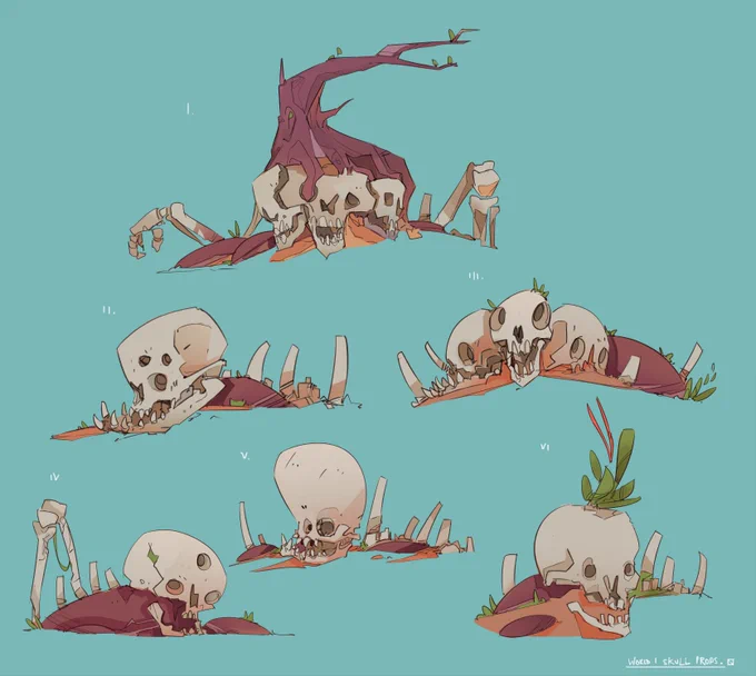 Skulltrees / Treeskulls. Some sketches for the first pass at the desert world in Astronimo.