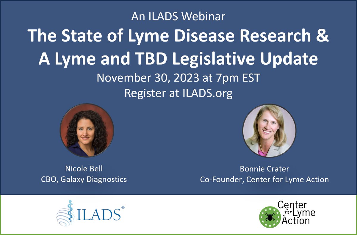 Center for Lyme Action (@lyme_action) on Twitter photo Join <a href="/ilads_lyme/">ILADS/International Lyme & Assoc. Diseases Society</a> & <a href="/lyme_action/">Center for Lyme Action</a> for the State of Lyme Disease Research webinar on Nov 30 at 7pm ET with Nicole Bell & <a href="/BonnieCrater/">Bonnie Crater</a>. Get a #lymedisease legislation update. Register at ilads.org <a href="/liv_lyme/">LivLymeFoundation</a> <a href="/BayAreaLyme/">Bay Area Lyme Foundation</a> <a href="/Lymenews/">LymeDisease.org</a> <a href="/TexasLyme/">Texas Lyme Alliance</a> <a href="/cohengive/">Steven & Alexandra Cohen Foundation</a> <a href="/coloradoticks/">Colorado Tick-Borne Disease Awareness Association</a> Join <a href="/ilads_lyme/">ILADS/International Lyme & Assoc. Diseases Society</a> & <a href="/lyme_action/">Center for Lyme Action</a> for the State of Lyme Disease Research webinar on Nov 30 at 7pm ET with Nicole Bell & <a href="/BonnieCrater/">Bonnie Crater</a>. Get a #lymedisease legislation update. Register at ilads.org <a href="/liv_lyme/">LivLymeFoundation</a> <a href="/BayAreaLyme/">Bay Area Lyme Foundation</a> <a href="/Lymenews/">LymeDisease.org</a> <a href="/TexasLyme/">Texas Lyme Alliance</a> <a href="/cohengive/">Steven & Alexandra Cohen Foundation</a> <a href="/coloradoticks/">Colorado Tick-Borne Disease Awareness Association</a>