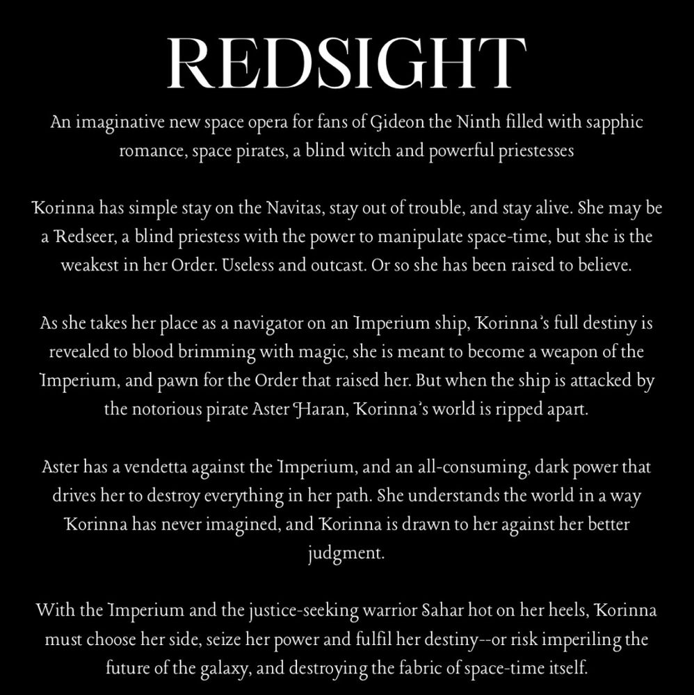 meredithmwrites's tweet photo. If you think the REDSIGHT arcs look interesting, here’s the back cover copy https://t.co/Qa0cRCEU48