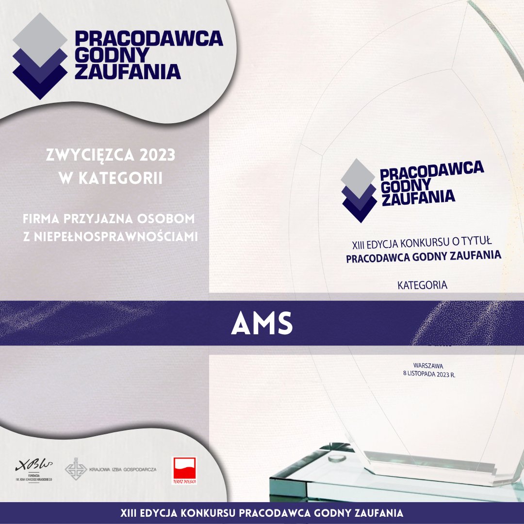 Pracodawca Godny Zaufania (@pracodawcagz) on Twitter photo Zwycięzcą Konkursu Pracodawca Godny Zaufania w kategorii FIRMA PRZYJAZNA OSOBOM Z NIEPEŁNOSPRAWNOŚCIAMI jest:
AMS👏
Nagrodę z rąk Moniki Wiszyńskiej – Rakowskiej, Pełnomocniczki <a href="/BiuroRPO/">Biuro Rzecznika Praw Obywatelskich</a> odebrał Marek Kuzaka - Prezes AMS Zwycięzcą Konkursu Pracodawca Godny Zaufania w kategorii FIRMA PRZYJAZNA OSOBOM Z NIEPEŁNOSPRAWNOŚCIAMI jest:
AMS👏
Nagrodę z rąk Moniki Wiszyńskiej – Rakowskiej, Pełnomocniczki <a href="/BiuroRPO/">Biuro Rzecznika Praw Obywatelskich</a> odebrał Marek Kuzaka - Prezes AMS