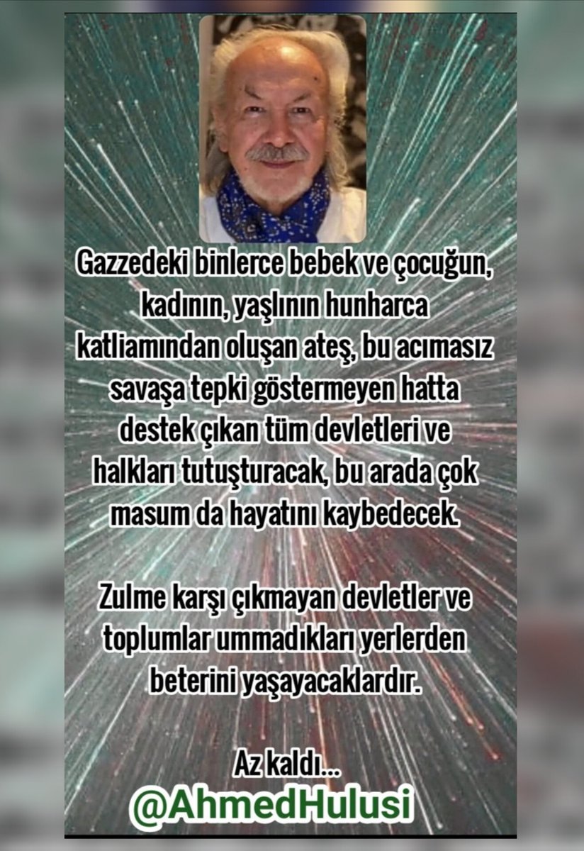 Zulme karşı çıkmayan devletler ve toplumlar ummadıkları yerlerden beterini yaşayacaklardır. 

Az kaldı…
<a href="/AhmedHulusi/">Ahmed Hulûsi</a>