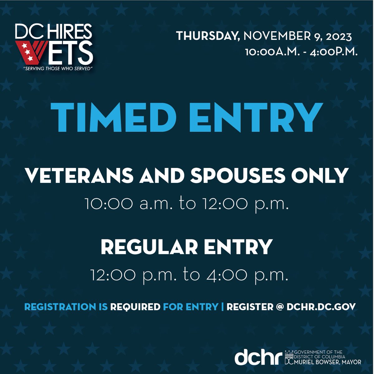 dcdmv's tweet photo. Join us on November 9, from 10 am β 4 pm at the MLK Library for the DC Hires Vets Hiring Fair.
π’ #TeamDMV is hiring for talented and professional Hearing Examiners (JD preferred)!
π» Registration is required to attend.
π RSVP: https://t.co/Ed7yL2SORN https://t.co/qgoY0mnV5M