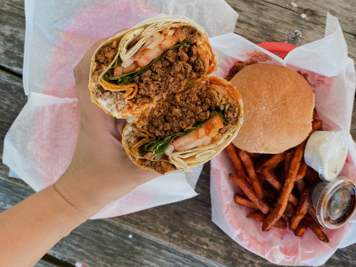 Warm up with our Big Beef Burrito, on special through Sunday! It's made with seasoned beef, shredded cheese, lettuce, tomato, onion, salsa and sour cream and served with fries for $9.99.