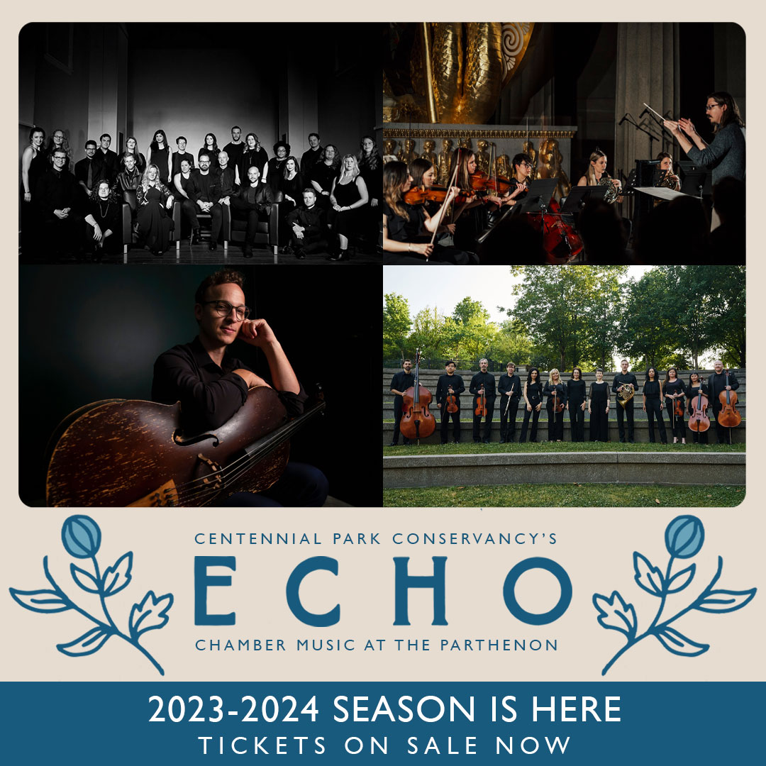 conservancynash's tweet photo. Exciting News 🎼 Our 23-24 ECHO Chamber Music Series lineup is out! 
🎤 @sonuschoir's All Is Calm, Dec. 14
🎻 Lockeland Strings with Nicole Neely, Jan. 28
🎻 @bensollee, Feb. 25
🎤 ALIAS Chamber Ensemble, Mar. 10
https://t.co/Pmrria9RwC
#nashville #chambermusic #centennialpark https://t.co/cLaT9waKHo