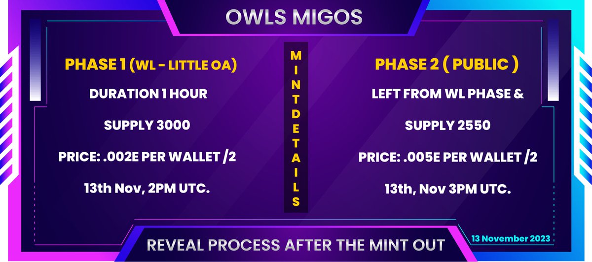 Mint Detail Announced!

We've now embarked on the best journey in the world of Web3.

- Stay Tuned!
#OwlsMigos