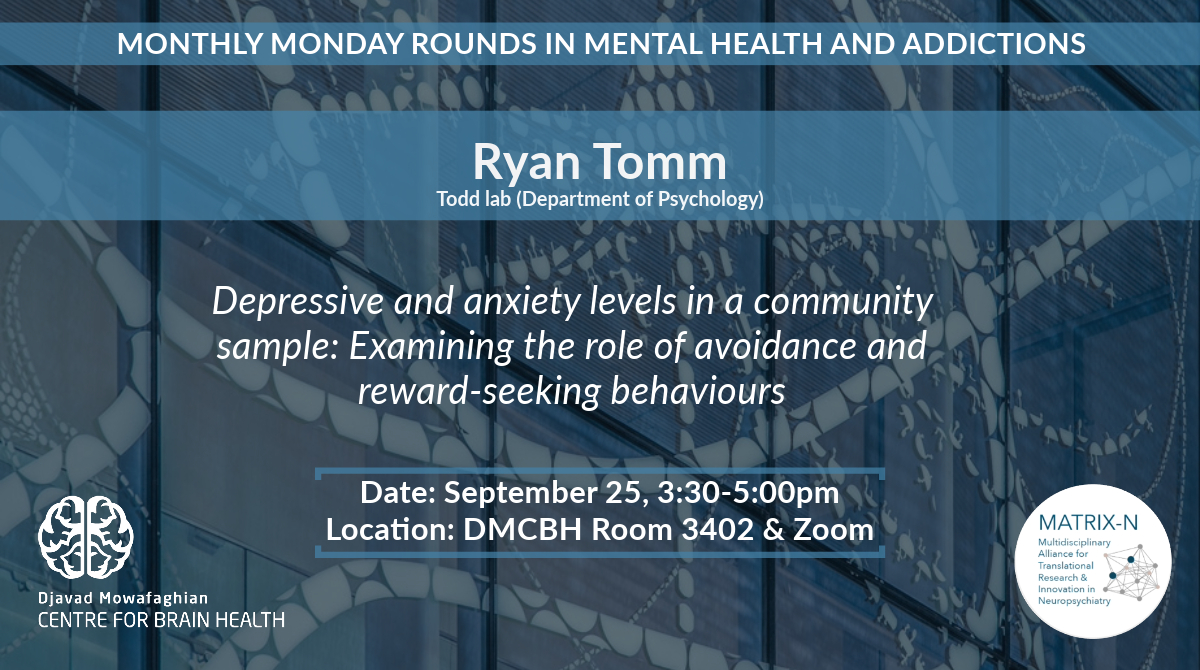 MATRIX-N Cluster UBC (@matrixn_ubc) on Twitter photo Check out the recording from September's Monthly Monday Rounds in Mental Health & Addictions!
We hope to see you at this month's rounds on November 27 from 3:30-5pm at <a href="/DMCBrainHealth/">Djavad Mowafaghian Centre for Brain Health</a> or Zoom. Join us in person for refreshments and great company!
Link: youtu.be/-W8N0hyCt2E?si… Check out the recording from September's Monthly Monday Rounds in Mental Health & Addictions!
We hope to see you at this month's rounds on November 27 from 3:30-5pm at <a href="/DMCBrainHealth/">Djavad Mowafaghian Centre for Brain Health</a> or Zoom. Join us in person for refreshments and great company!
Link: youtu.be/-W8N0hyCt2E?si…