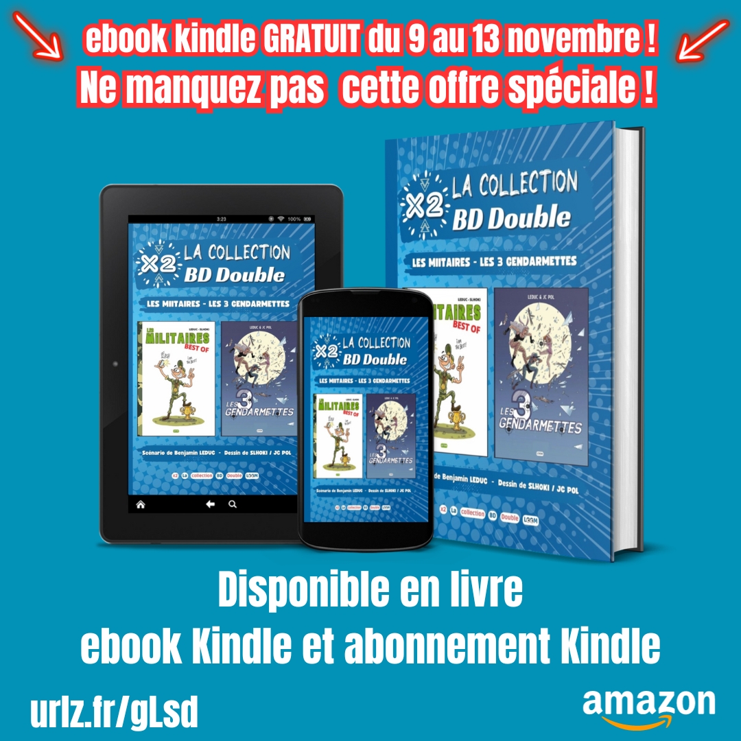benjaminleduc's tweet photo. 🚀 Ebook GRATUIT du 9 au 13 novembre via Kindle. 🎁
🎉 Nouvelle BD “X2 BD double” disponible ! Humour et aventure avec “Les militaires - Best Of” et “Les 3 gendarmettes”

Ne manquez pas cette occasion ! 😂

#bdkindle #bdhumour #ebookgratuit #militaire #gendarmette #bdpolicier #bd https://t.co/Tl2FzcOIeX