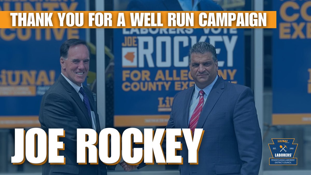 I want to thank all our members who got out and voted yesterday; although we did not win the County Executive race, with the Laborers' support, <a href="/VoteRockey/">Joe Rockey</a> ran an outstanding campaign and lost by a small margin in a 2:1 Democratic area.

I would personally like to thank Joe