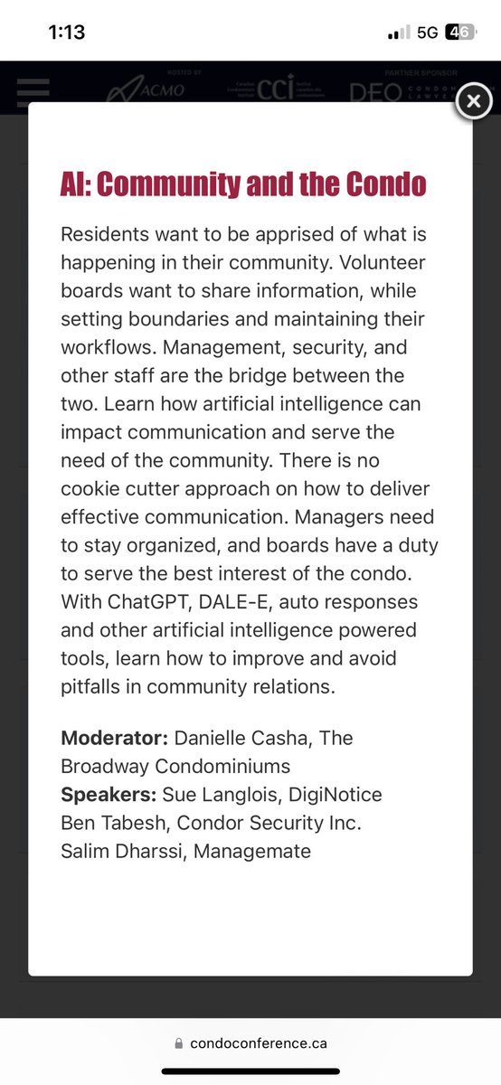 Danileelee76's tweet image. Looking forward to seeing many of you at this years conference! 

Join us for a great discussion regarding AI and the Condo Community

Bring your questions! Session 3-B 

#CondoConference2023