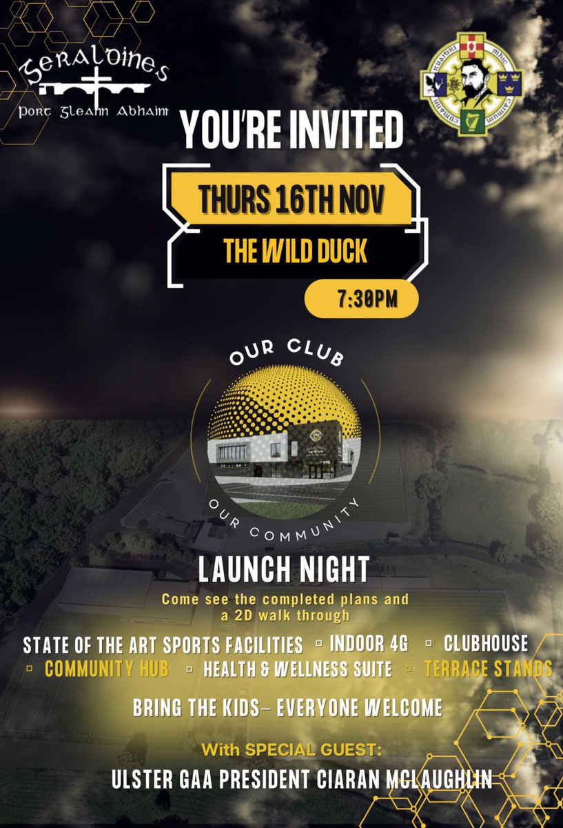 casementsgac's tweet photo. THURS 16TH NOV 7.30PM @TheWildDuckInn we are showcasing the completed plans of our future state-of-the-art SPORTS FACILITIES!!!
🌗 INDOOR 4G 
🌗NEW CLUBHOUSE 
🌗COMMUNITY HUB
🌗 HEALTH &amp; WELLNESS SUITE 
▫️Special Guest on the night will be Ulster GAA President Ciaran McLaughlin https://t.co/QqPv2cbLiN
