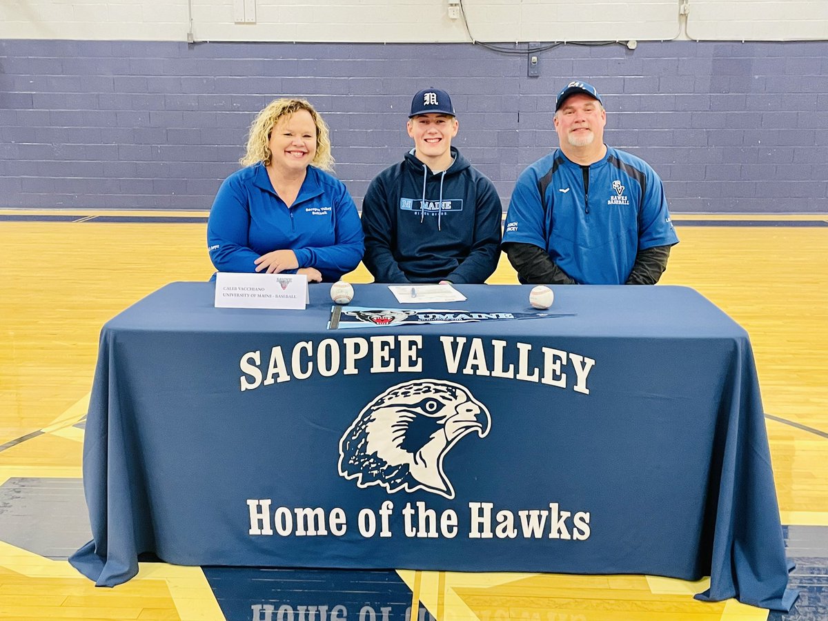 Congratulations to Caleb Vacchiano @cvacchiano16 for signing to play baseball at @UMaine next year! ⚾️@UMaineBaseball @SacopeeProud @SVHSHawks @TLee_WMTW