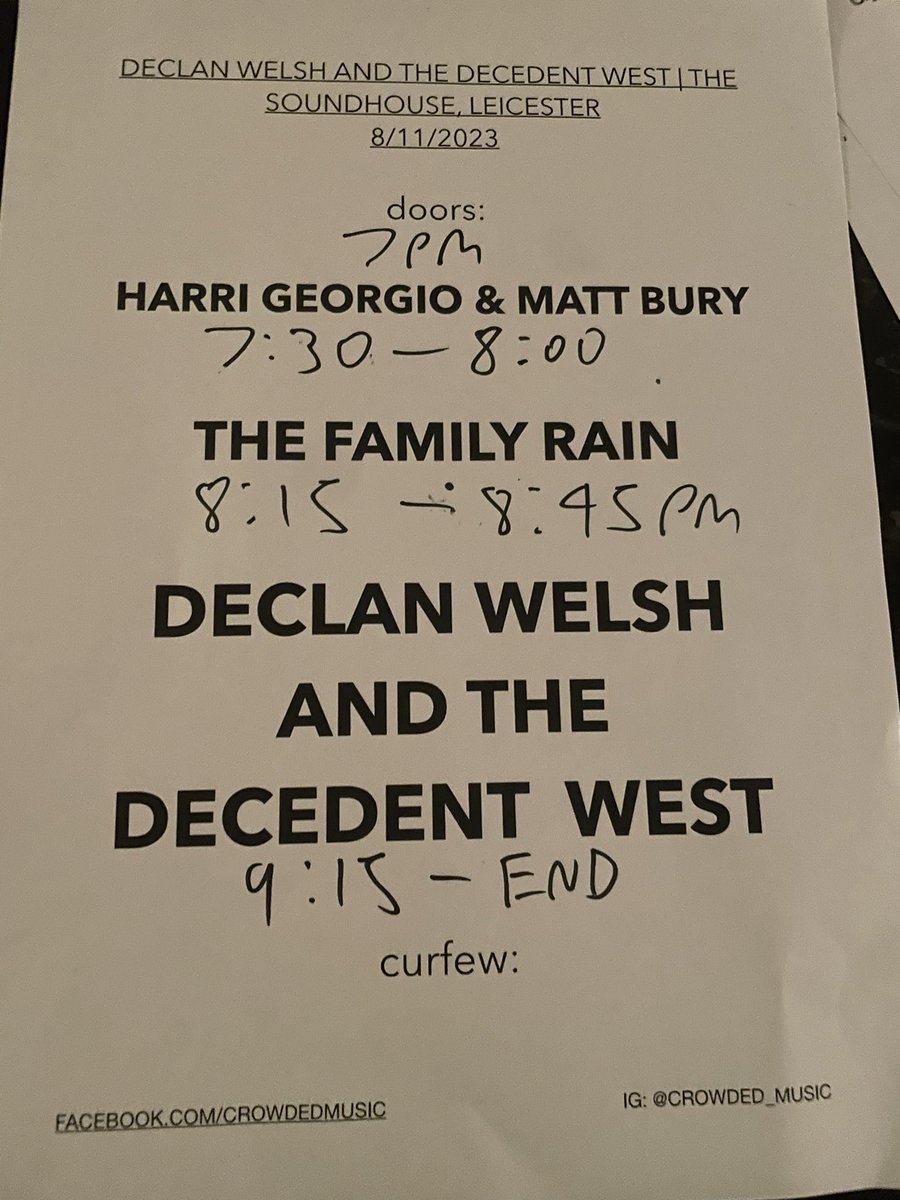 Tonight we play @The_Sound_House Leicester with @thefamilyrain and @HarriGeorgio ! 

Limited tix on door if ye get down early ! 

Doors - 7
Harri and Matt - 730 
Family Rain - 815 
Us - 915 x