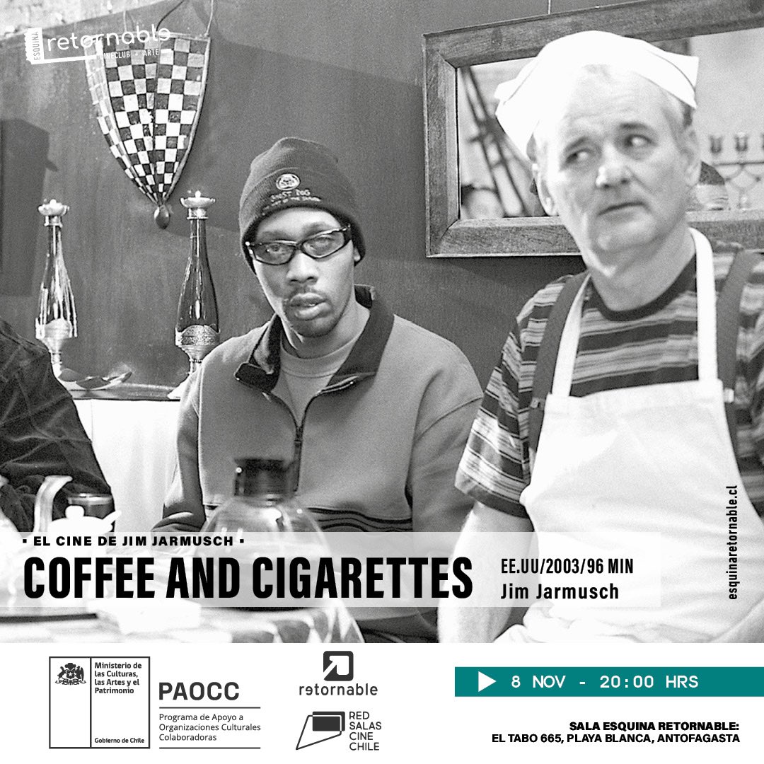 📌 HOY..! El exitoso estreno del documental chileno de #Miradoc sobre la Isla Friendship, ISLA ALIEN, y continuamos el ciclo El Cine de Jim Jarmusch con COFFEE AND CIGARETTES (2003). Compra tus entradas en esquinaretornable.cl 🎟️, estamos en Pje. El Tabo 665 #Antofagasta 🙌