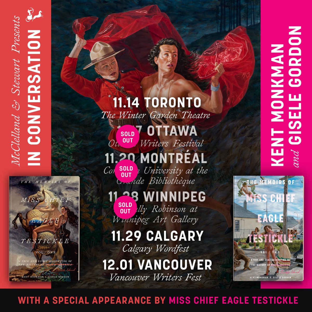 McClelland & Stewart (@mcclellandbooks) on Twitter photo THE MEMOIRS OF MISS CHIEF EAGLE TESTICKLE, Volume 1 by Kent Monkman & <a href="/giselegordon/">gisèle gordon</a> is now available! Sexy, funny, gloriously queer, and deeply Cree, this is not the history you were taught in high school. Now available — get your copy today! 👠 THE MEMOIRS OF MISS CHIEF EAGLE TESTICKLE, Volume 1 by Kent Monkman & <a href="/giselegordon/">gisèle gordon</a> is now available! Sexy, funny, gloriously queer, and deeply Cree, this is not the history you were taught in high school. Now available — get your copy today! 👠