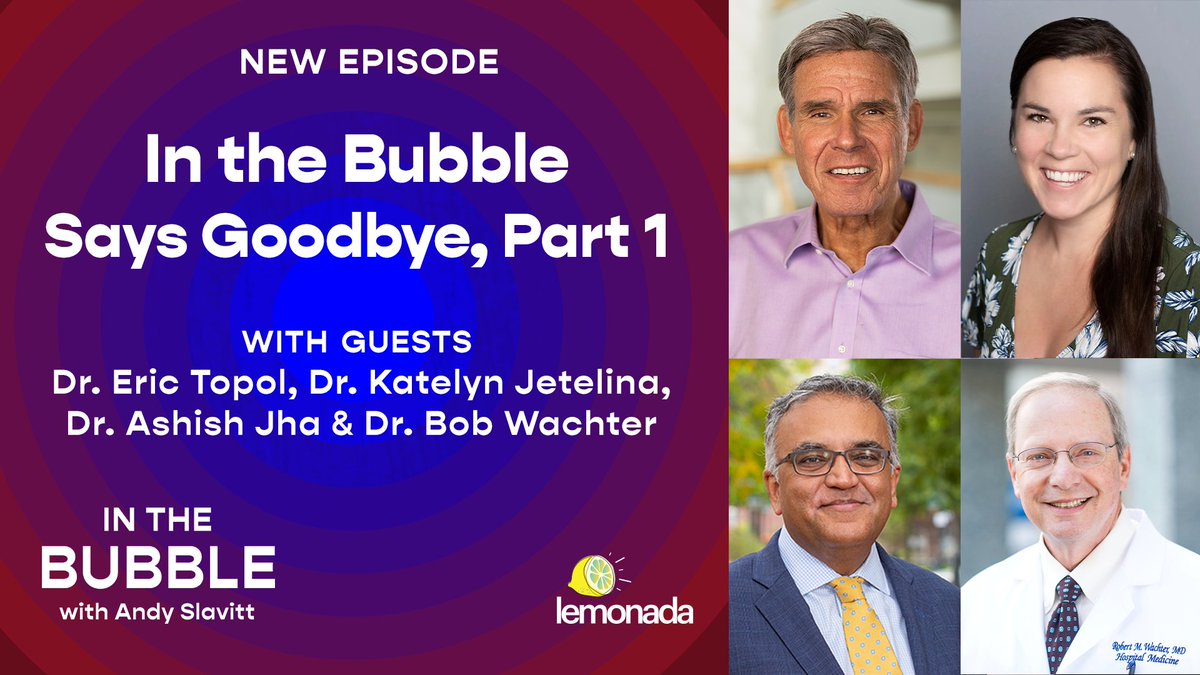 .@ASlavitt calls four of his most trusted COVID experts to discuss their favorite memories from the past three years of the show. @EricTopol @ashishkjha @dr_kkjetelina & @Bob_Wachter candidly reflect on the pandemic. Listen: link.chtbl.com/InTheBubble?si…