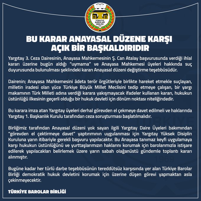 Bu karar Anayasal düzene karşı açık bir başkaldırıdır