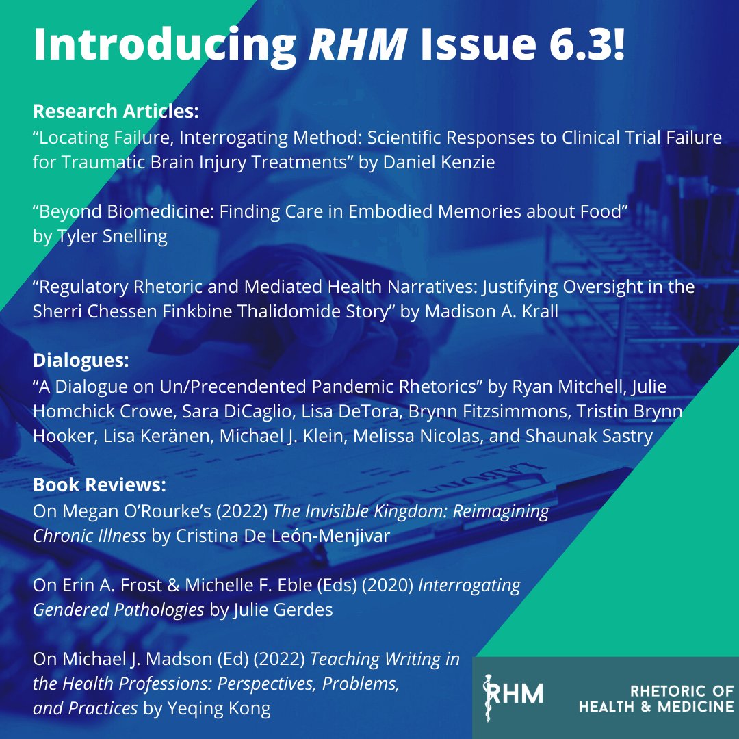 It's November and we're delighted to share with you a brand new #RHM issue! Check out 6.3 at journals.upress.ufl.edu/rhm/issue/view…
#biomedicine #clinicaltrials #regulatoryrhetoric #pandemic #medicalrhetoric