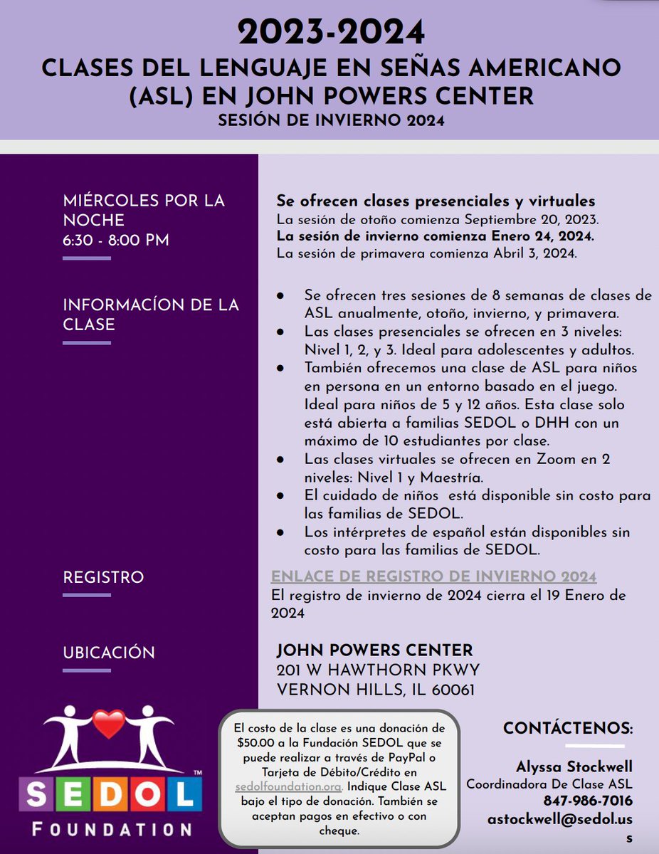 Interested in learning ASL?  Sign up for our winter classes!