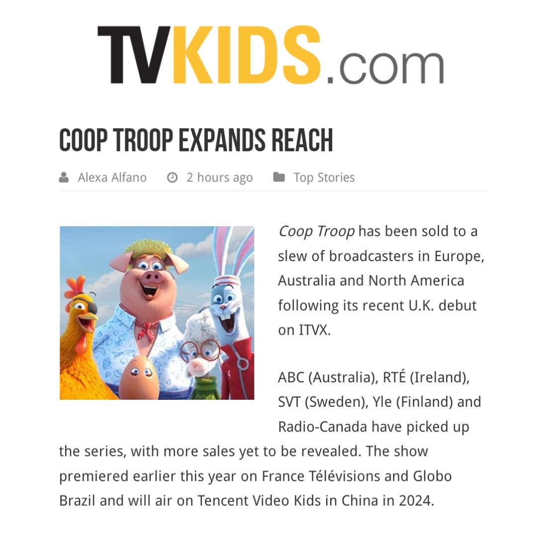 Thanks TVKIDS.com for today's headline news with this lovely announcement about our COOP TROOP!