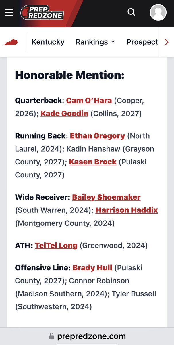 11/07/2023 Kentucky Prep Redzone has selected Ethan Gregory as Class 5A All State Runningback “ Honorable Mention” in Regular Season 2023! Great achievement! 💙💚#33 “E”