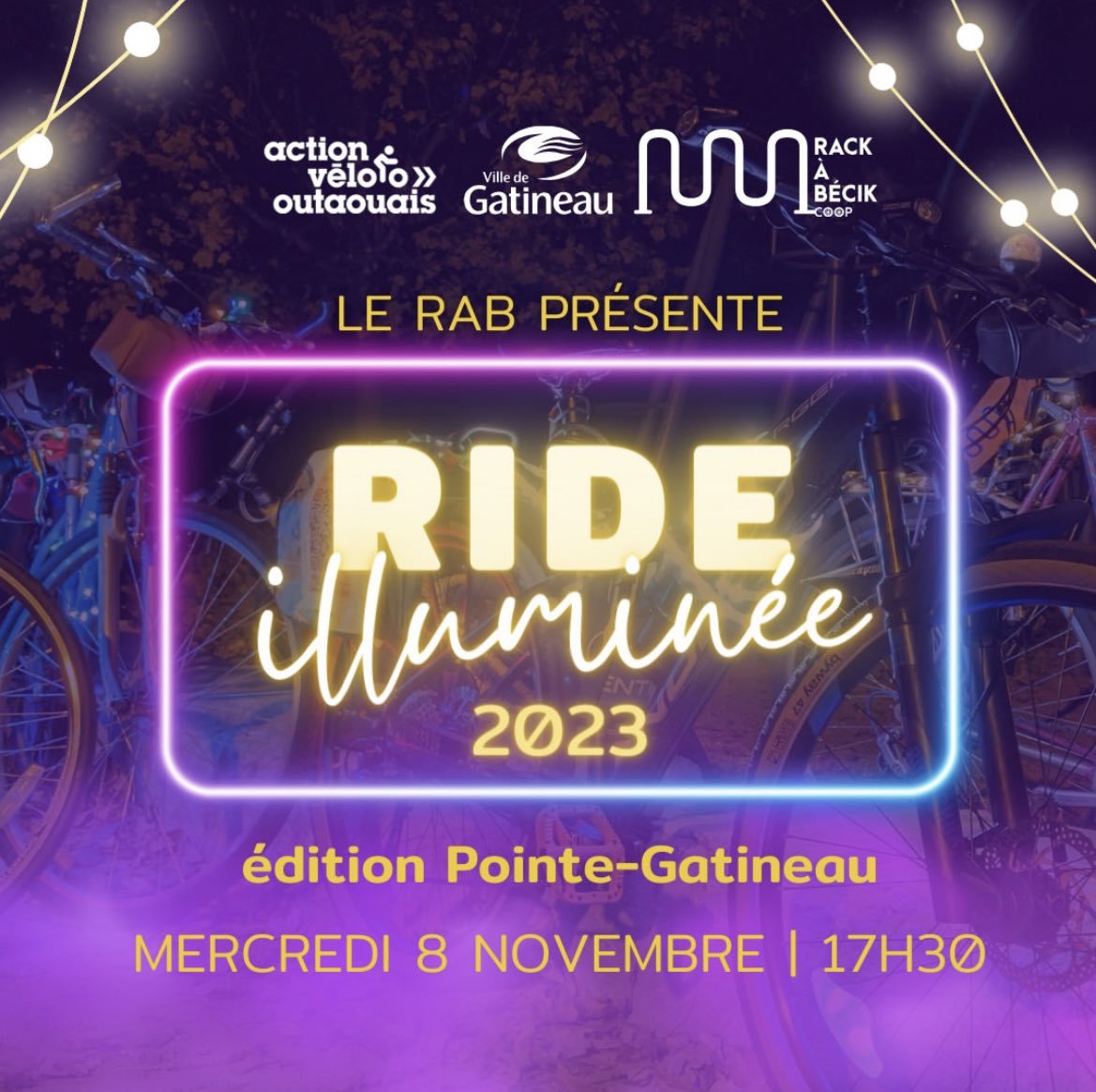 BikeOttawa's tweet image. Want to have a bit of fun? How about joining our Gatineau friends for their “ride illuminée”. 

I’m sure some of you already have their bikes all decorated with lights.

Rue des Montgolfières, Pointe-Gatineau
Today 5:30pm

Don’t miss it. Invite friends. @velooutaouais #Velogat