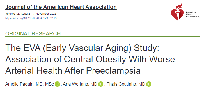 Thais Coutinho (@thaiscoutinhocv) on Twitter photo 🌟Pub alert! Not everyone with #preclampsia (PE) will develop CVD, so who is at ⬆️risk? Led by <a href="/paquin_amelie/">Amélie Paquin</a>, here we show that ♀️ with PE who have #CentralObesity postpartum have worse arterial health, which may be a ⛳️for future CV risk. 👉bit.ly/466ut4k 🌟Pub alert! Not everyone with #preclampsia (PE) will develop CVD, so who is at ⬆️risk? Led by <a href="/paquin_amelie/">Amélie Paquin</a>, here we show that ♀️ with PE who have #CentralObesity postpartum have worse arterial health, which may be a ⛳️for future CV risk. 👉bit.ly/466ut4k