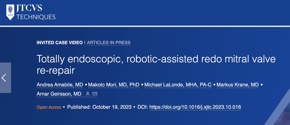Our invited case video on #redo #robotic mitral valve re–repair is now online in @AATSJournals 👉🏻 tinyurl.com/bde4pza7 @mori_md @ArnarGeirssonMD