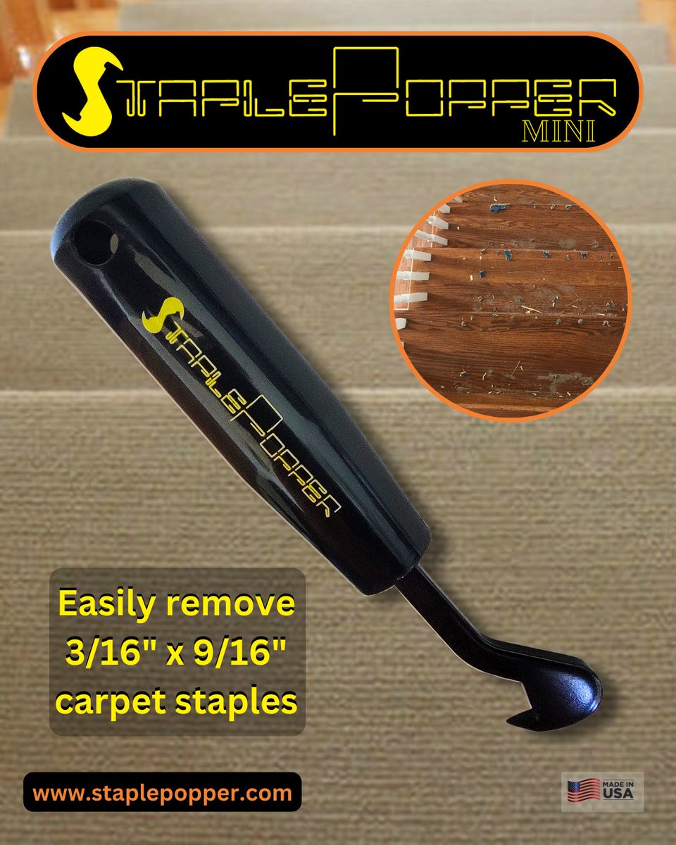 ✨Say goodbye to stubborn staples on your wooden stairs with the Staple Popper Mini! 🛠️ Easily remove 3/16" x 9/16" carpet staples from underneath the bullnose part of your stairs. Made in the USA.

staplepopper.com

#StaplePopperMini #HomeImprovement #CarpetStapleRemover