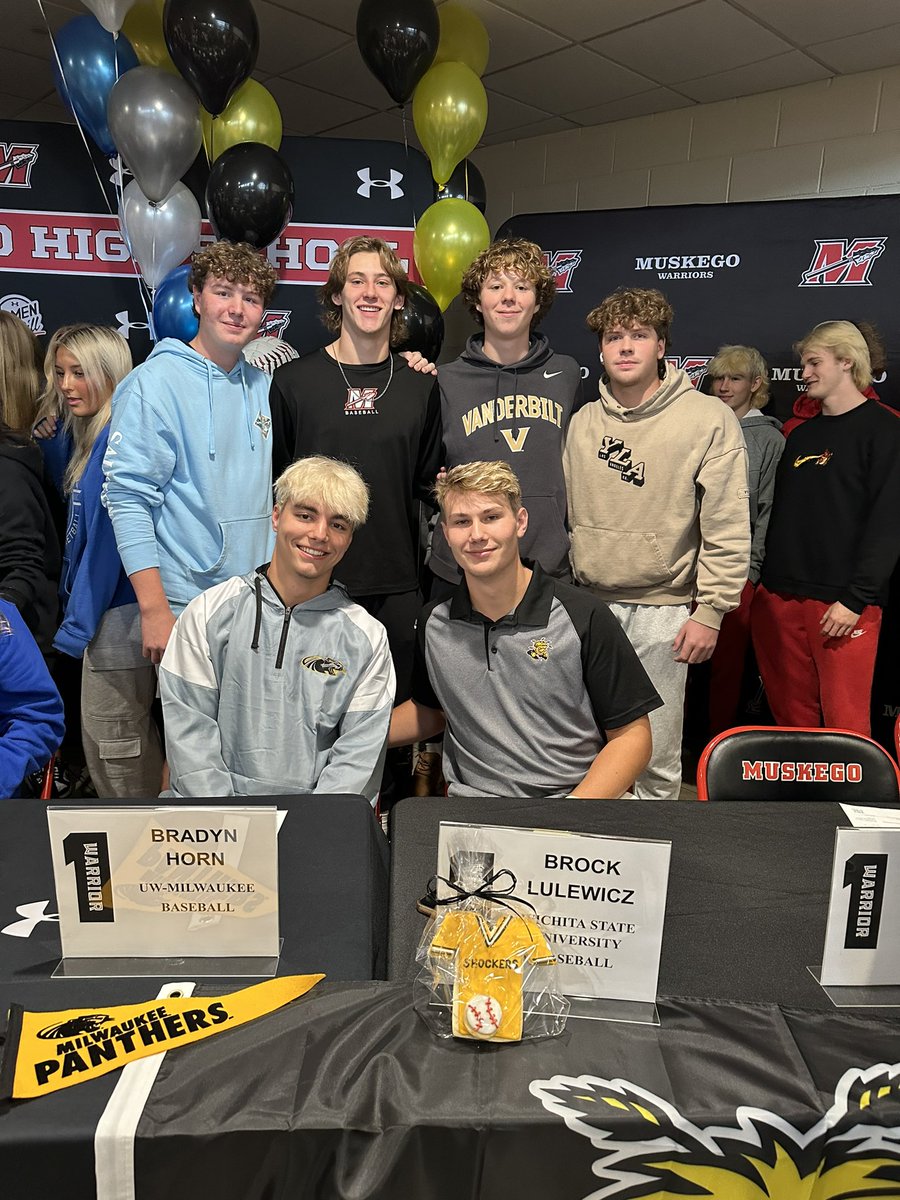 Muskego HS Baseball (@baseballmuskego) on Twitter photo Congratulations to our two 2024 captains for signing their NIL to play division 1 baseball!
<a href="/Blulewicz20/">Brock Lulewicz</a>- Wichita State
<a href="/bradynhorn01/">bradyn.horn</a>- UW Milwaukee
Your teammates, coaches, and community are extremely proud! Way to set the standard. Congratulations to our two 2024 captains for signing their NIL to play division 1 baseball!
<a href="/Blulewicz20/">Brock Lulewicz</a>- Wichita State
<a href="/bradynhorn01/">bradyn.horn</a>- UW Milwaukee
Your teammates, coaches, and community are extremely proud! Way to set the standard.