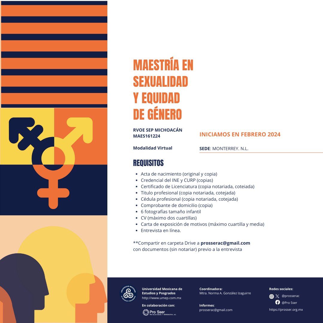 ProSserac's tweet photo. 🗓️ Inicio: Febrero 2024
📍 Modalidad virtual, con sede en Monterrey
📚 Reconocimiento de Validez Oficial de Estudios (RVOE) SEP
Más información: prosserac@gmail.com
¿Listo para ser un agente de cambio? #MaestríaSexualidadYGénero #EquidadDeGénero#ProSser https://t.co/rl7IZOBaGg