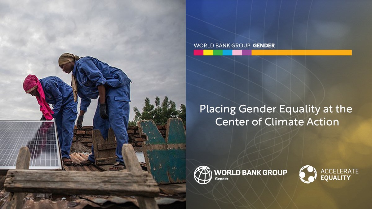 WBG_ClimateEnv's tweet photo. #Gender and climate change are intimately linked, and promoting sustainable development requires addressing both challenges together. 

Find out more in @WorldBank Group’s gender and climate thematic policy note: https://t.co/pxXUE6tQvq #AccelerateEquality #IFCGender https://t.co/Kk56sothPj