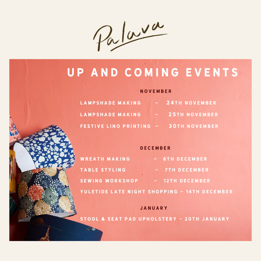 Get your tickets for our Winter Events in the shop! The link to our eventbrite page is in our bio.

... and you may even get a cheeky discount during the workshop to spend on our dresses 🤭

#palavacrafting #events #diy #crafting #makersworkshop