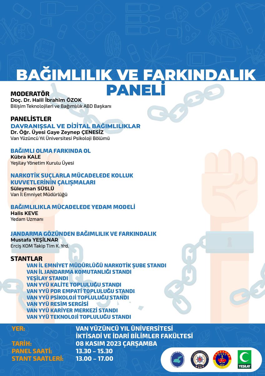 YYÜ Bağımlılık ve Farkındalık Paneline Yeşilay ve Yedam olarak katılım sağlayarak, Genç Yeşilay ekibi ile stant kurduk.

@1920yesilay @cbasarabilirsin @hsevli @HaberVANYYU #VanYYÜ @gencyesilayci #vanyesilay