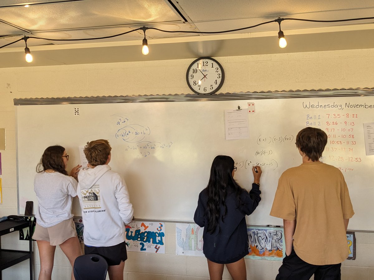 MrWagnerMHS's tweet photo. Lots of problem solving and perseverance going on in Honors Algebra 2, as they are working to find patterns and formulas  of Sum and Difference of Cubes!  #buildingthinkingclassrooms @pgliljedahl @g_bloomstrom @MadeiraHSPrin https://t.co/0dR4V5q0y8