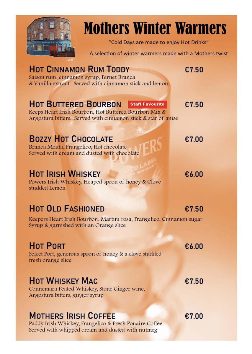 Mother could hold out any longer, winter is here. But the good news our winter warmers are back. From the staff favourite Hot Buttered Bourbon to the new one Hot whiskey Mac