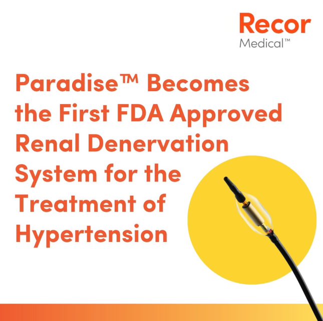Congratulations to Recor for being the first approved renal denervation system!! Good news for our patients and the field of hypertension!