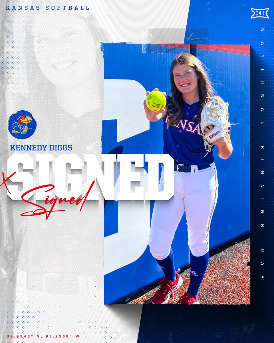 𝐈𝐓’𝐒 𝐎𝐅𝐅𝐈𝐂𝐈𝐀𝐋 

Welcome to the Jayhawk family, Kennedy Diggs 🥎

#RockChalk | @12Kdiggs