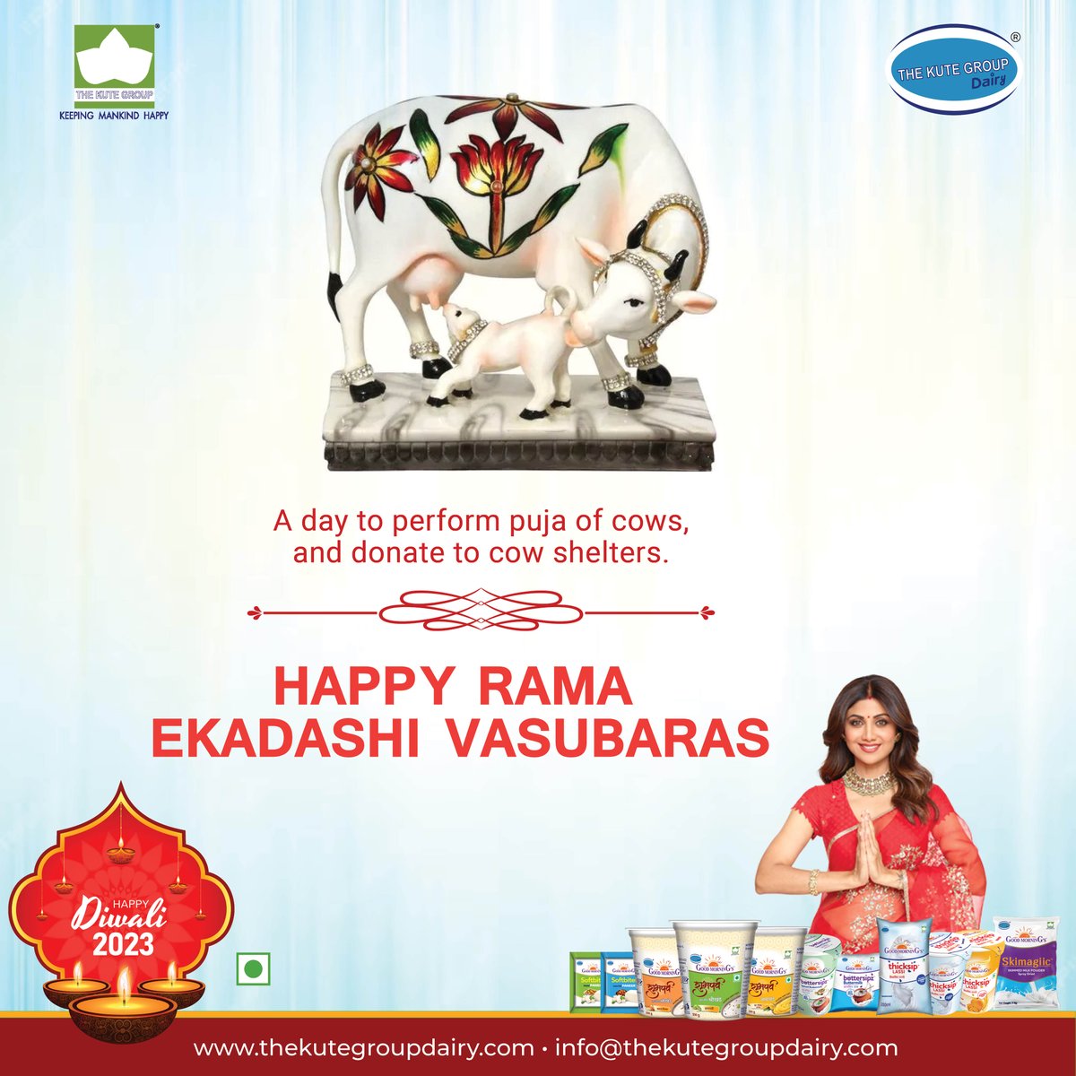 KuteGroupDairy's tweet photo. On this first day of Diwali, let us bow our heads in gratitude to the cows who give us milk, nourish our soil, and embody the spirit of selfless giving. Wishing everyone a Happy Rama Ekadashi Vasubaras.

.
.
#RamaEkadashi #Vasubaras #dipawali #diwalifestival #happydiwali https://t.co/iIxo2hirvn