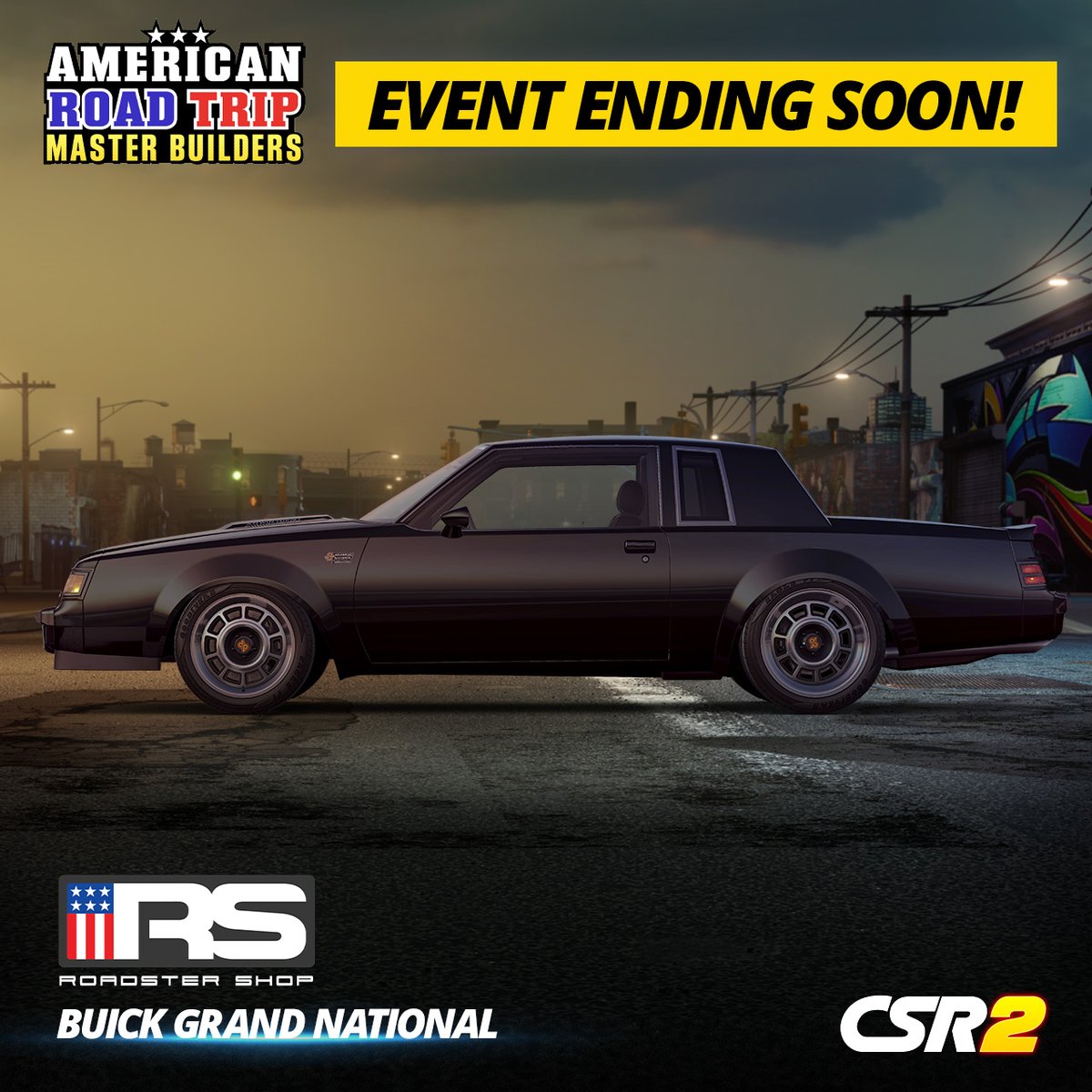 Meet the Buick Grand National: A bold and menacing presence, cloaked in black with just a hint of chrome. It's sleek, it's stealthy, it's power on wheels. 🖤🏁

Play the American Road Trip 3: Colorado event before it ends: zynga.social/csr2tw 

#CSR2 #ART3 #AmericanRoadTrip